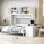 Grand lit escamotable mural avec bureau, tablettes de rangement et grands armoires, blanc