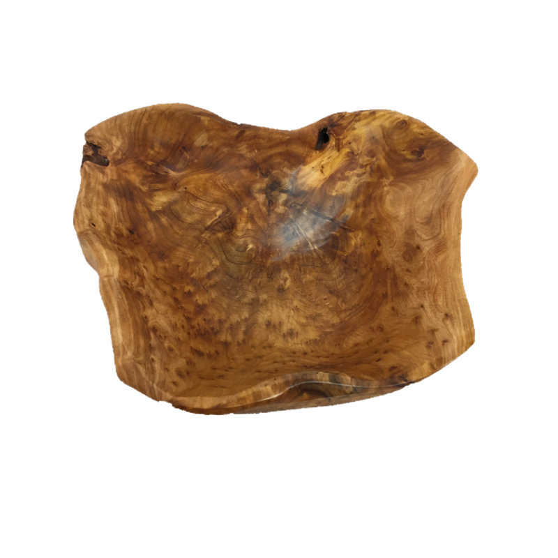 Bol décoratif en bois abstrait en bois brun Seppe, H 4 po x l 11 po x P 11 po