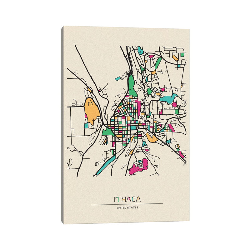 «Ithaca, New York Map» par Ayse Deniz Akerman - impression sur toile tendue, H 40 po x l 26 po x P 1,5 po