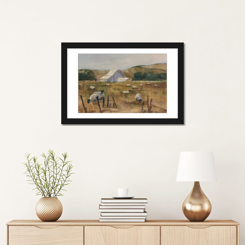 «Grazing Sheep I» par Ethan Harper, reproduction sur toile tendue sur châssis, H 16 po x l 24 po x P 1 po, Blanc