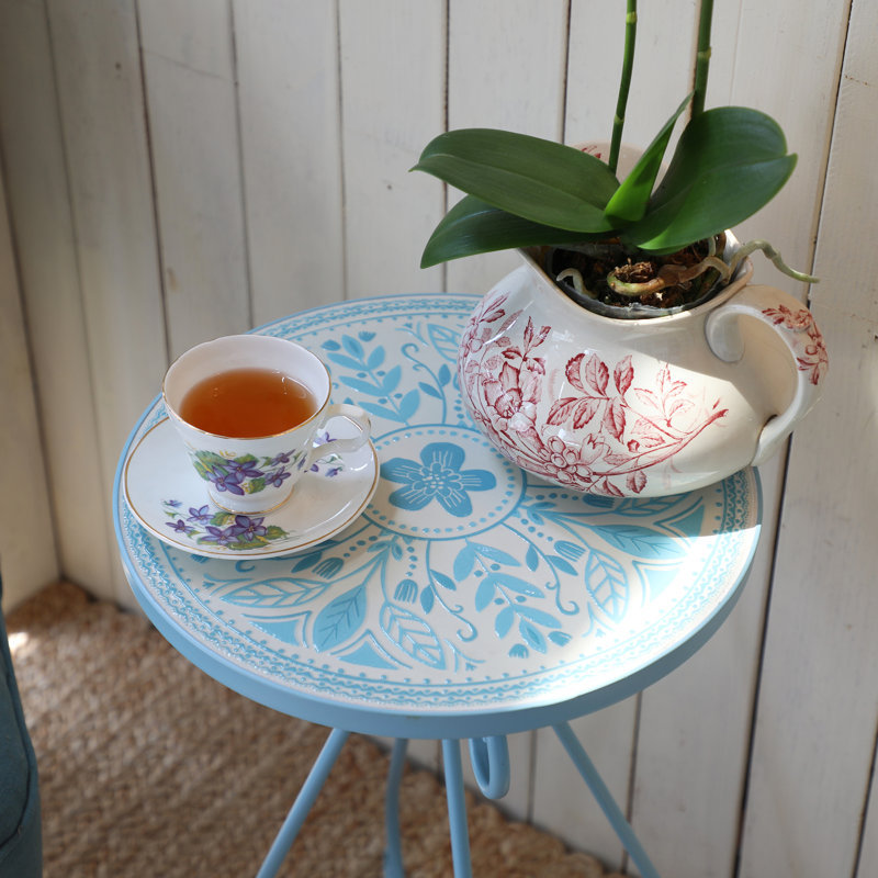 Table basse en céramique avec table d'appoint pour l'extérieur et l'intérieur, support à plante rétro en métal pour l'intérieur et l'extérieur, table d'appoint ronde pour porche, patio, balcon, salon