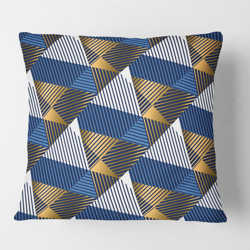Coussin décoratif rétro de luxe en or et bleu - Mid-Century Modern, 18 po x 18 po, Bleu