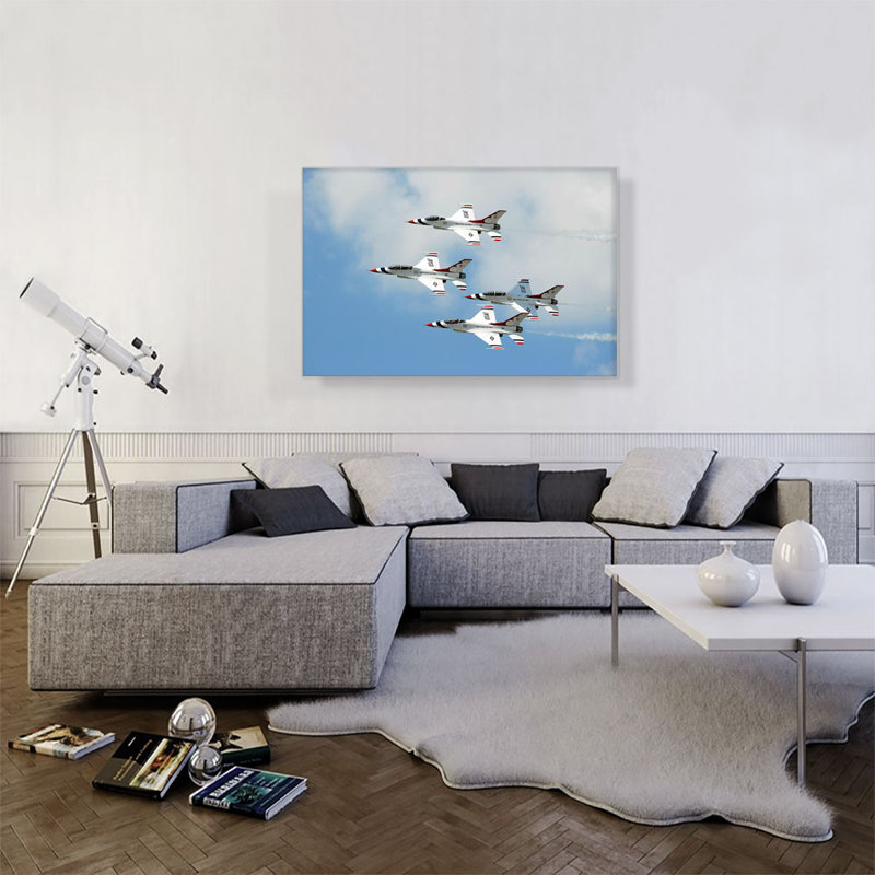 Avion de chasse, avion volant, formation - impression sur toile tendue, H 26 po x l 40 po x 1,5 po