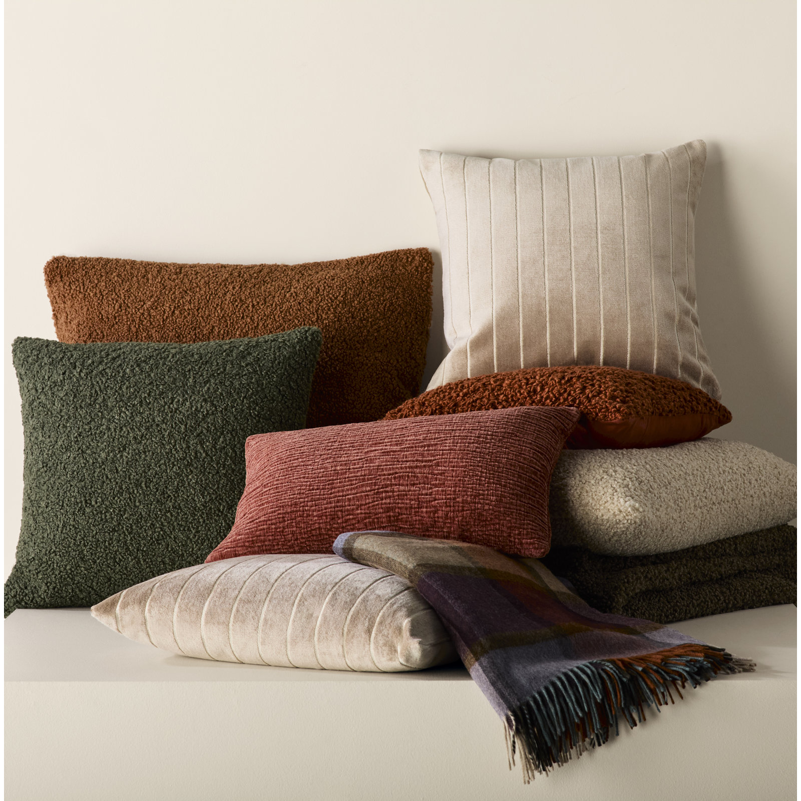 Maxton Striped Throw Pillow, Feather, Beige, Square 22"