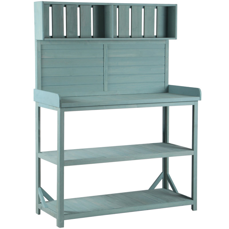 Banc de rempotage extérieur en bois rustique, grande table de rangement pour le jardin
