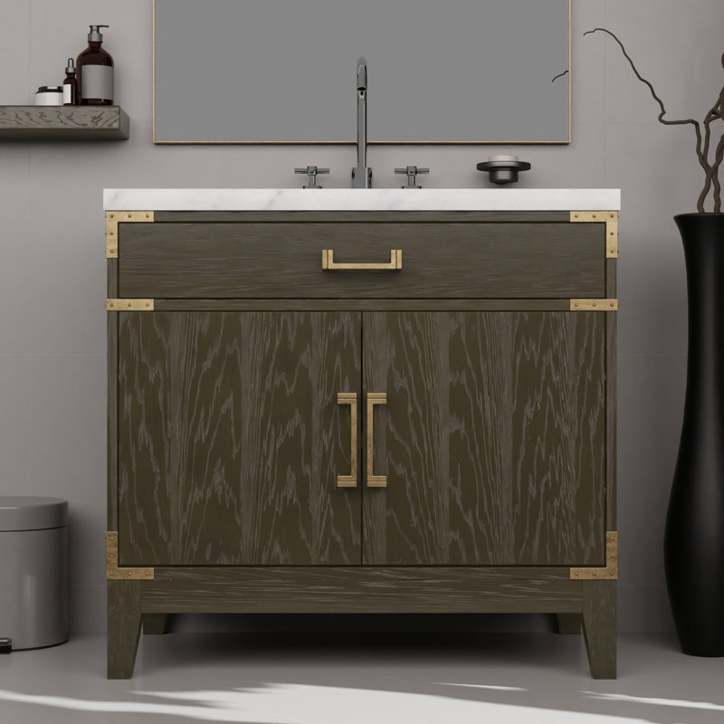 Chêne brun 36 po L x P 22 po, meuble de salle de bain entièrement assemblé avec armoires de rangement, tablette spacieuse et porte