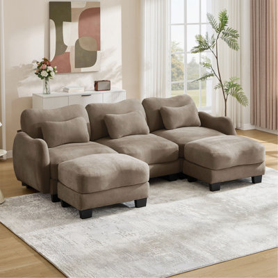 Canapé en chenille en forme de U avec 3 coussins de taille exquise, canapé modulaire surdimensionné à 3 places avec 2 repose-pieds mobiles, conception incurvée ergonomique, canapé modulaire facile à assembler pour le bureau du salon
