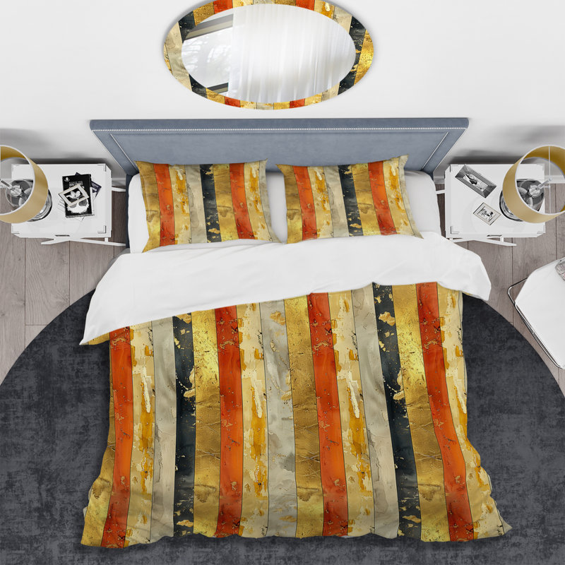 Ensemble de housse de couette Sparkling Ivory Gold Stripes II - Glam, Housse de couette simple + 2 taies décoratives st