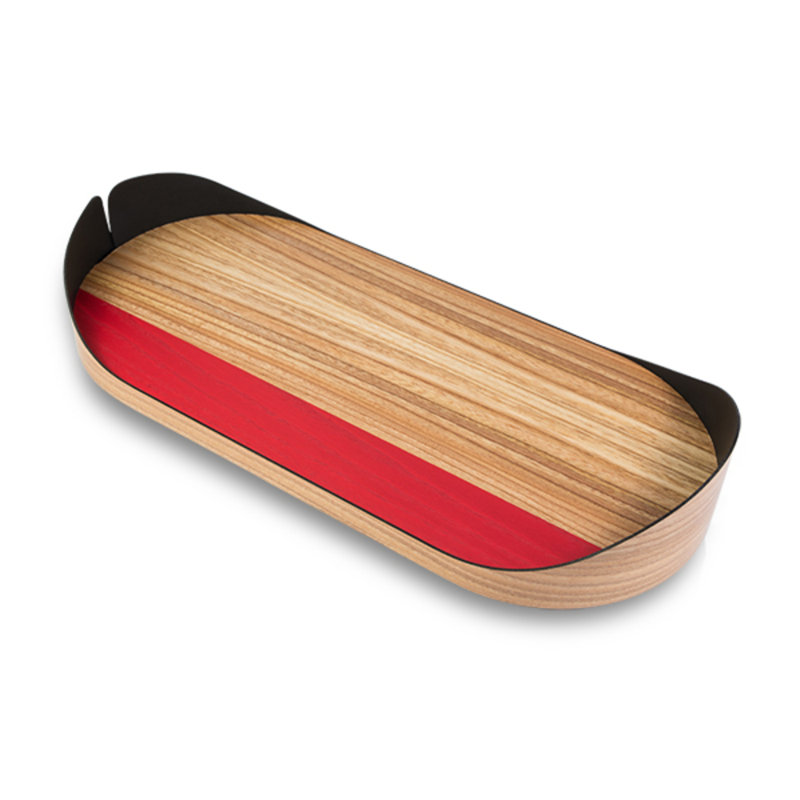 Nelumbo Decorative Tray, 5.6cm H x 16.3cm W x 35.5cm L, Red/Oak