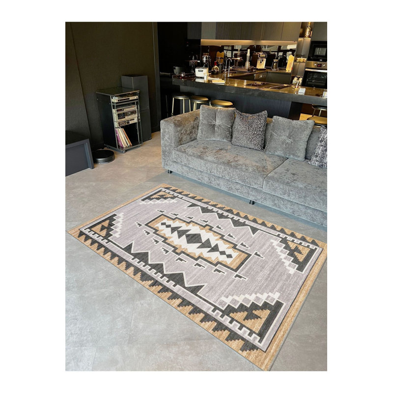 Tapis décoratif gris lavable à la machine, Sous-tapis rectangulaire 2 pi 6 po x 4 pi 11 po