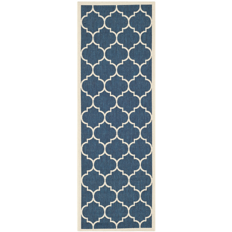Herefordshire Performance Geometric Indoor/Outdoor Area Rug, Runner 2'3" x 8', Blue/Beige