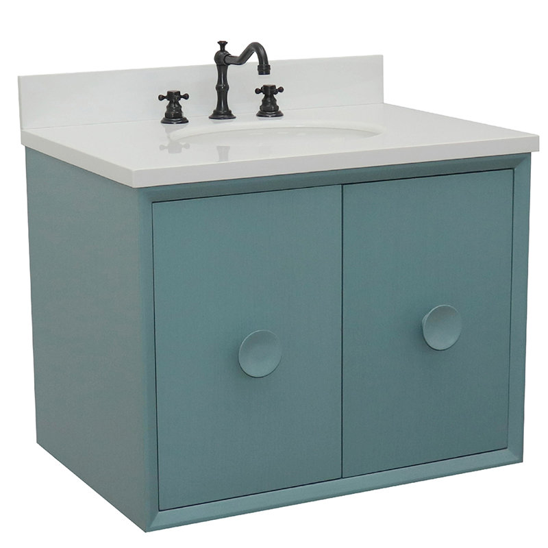 Crumley 31'' Single Bathroom Vanity with Top, Aqua Blue/White Quartz