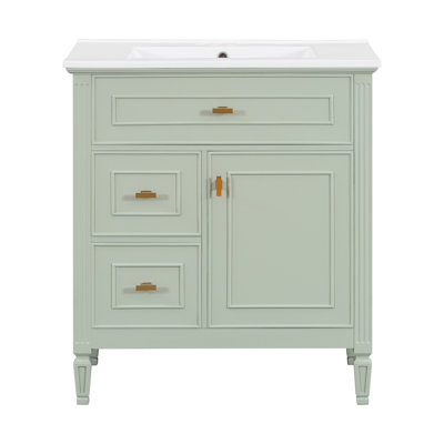 Meuble-lavabo de 30 po avec lavabo, tiroir rabattable et tablette réglable, armoire en bois massif et panneau de fibres à densité moyenne - blanc, noir ou vert