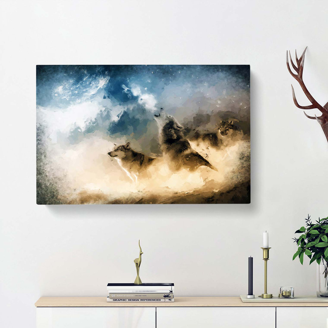 Wolves Howling in the Forest in Abstract - Wrapped Canvas