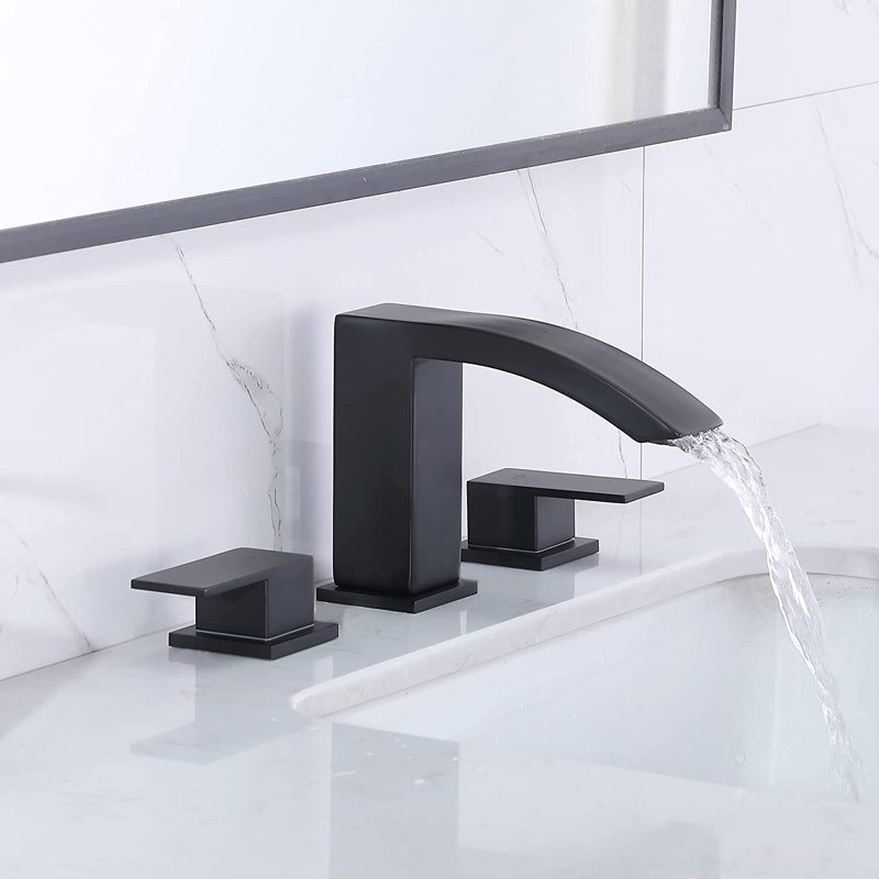Robinet de salle de bain moderne à large entraxe avec bonde, Noir mat