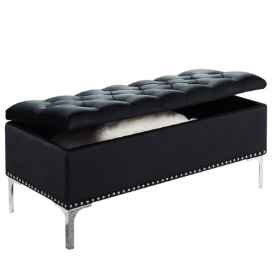 Banc de rangement en velours noir avec pieds en métal Mandra