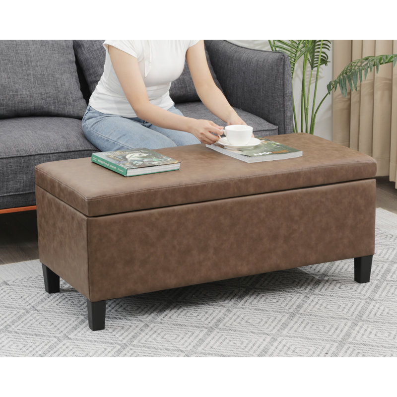 Faux Leather Lift Top Storage Bench, Brownish