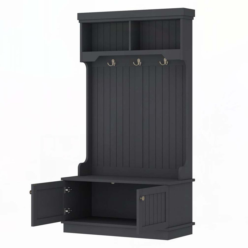 Hall Tree with Storage Shoe Bench for Entryway and Hallway, Black