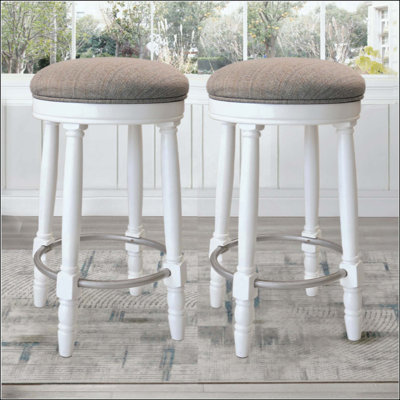 Ensemble de 2 tabourets de bar pivotants à 360 ° en bois avec siège rembourré en tissu, décoration élégante pour la cuisine, la salle à manger et le salon