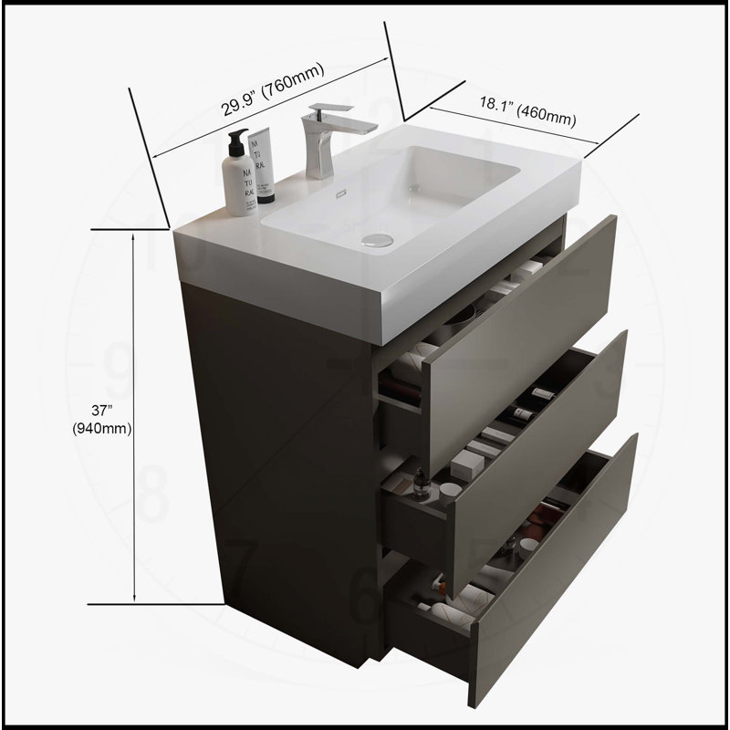 Meuble-lavabo de salle de bain avec lavabo, rangement et design moderne, Gris, 30"