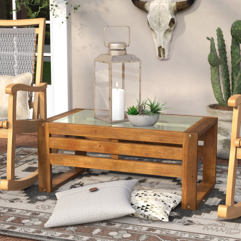 Rectangular Glass Outdoor Coffee Table , 36 " W 20 " D