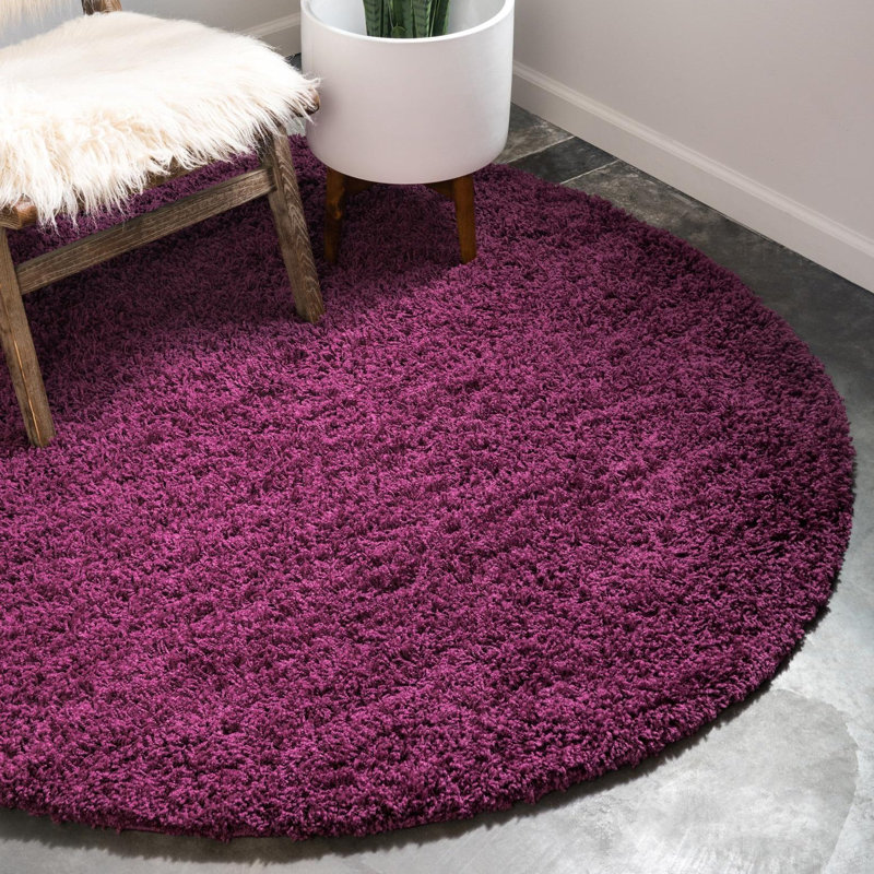 Tapis noir de jais Santoshi, Rond 3 pi 1 po, Eggplant Purple