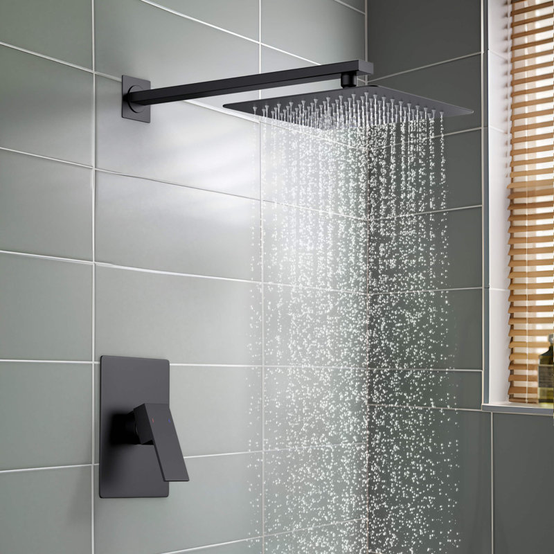 Système de douche cubique à pression équilibrée à fonction simple avec valve brute, Noir mat