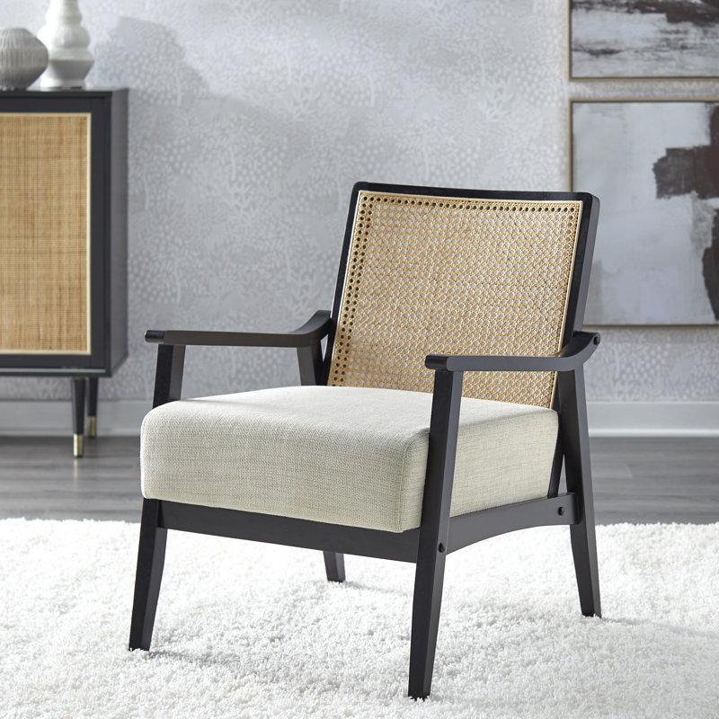 Shonda Cane and Solid Wood Accent Chair, Black