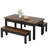 3 Piece Farmhouse Wood Dining Table Set With 2 Benches-684361922