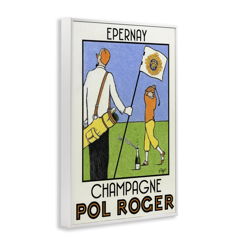 «Vintage Golfers Champagne», art de la giclée par Jean-Pierre Got, H 24 po x l 16 po, Giclée encadrée blanc bord de mer
