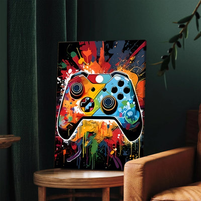 1 PC Wall Art Affiches, Contrôleur de jeu coloré sur toile, Art mural, Éclaboussures abstraites, Peinture, Conception moderne, Décor pour salle de jeu, Salon, Bureau à domicile, Cadeau unique pour les adolescents, les joueurs
