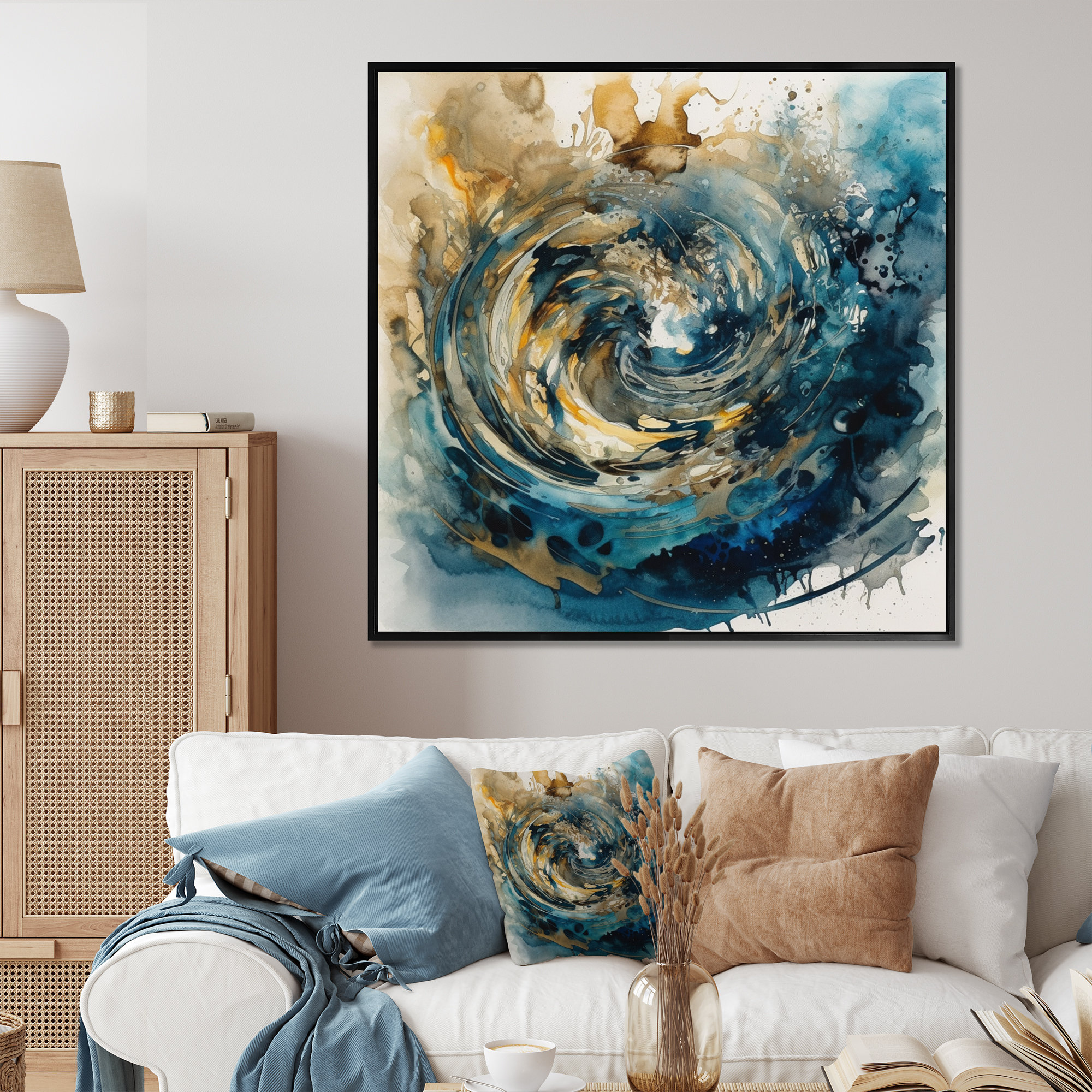 Ivy Bronx Blue Captivating Liquid Ink IV - Abstract Marble Canvas ...