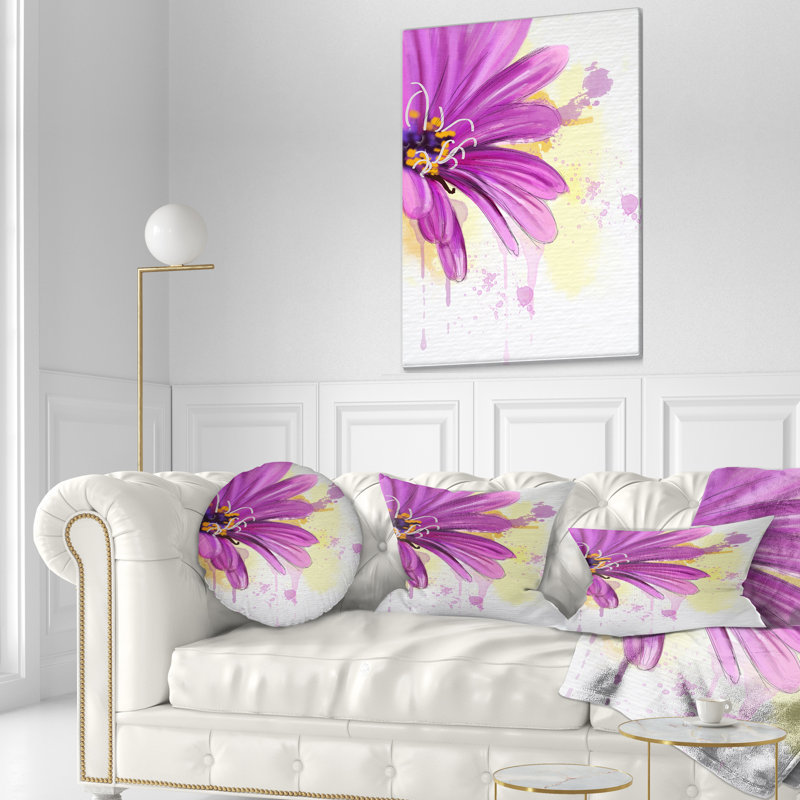 Coussin décoratif avec jolie fleur mauve et aquarelle