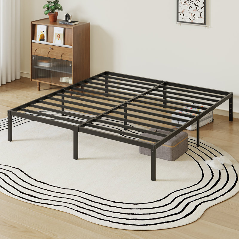 Base de lit plateforme en métal 14 po avec espace de rangement, Très grand lit, Noir, 14"