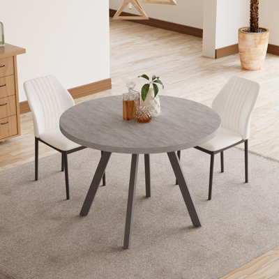 34.6" Round Dining Table And Chairs Set – Grey/White – Table For 2, Space-Saving Modern Coffee Table Set For Apartment Kitchen/Dining Room