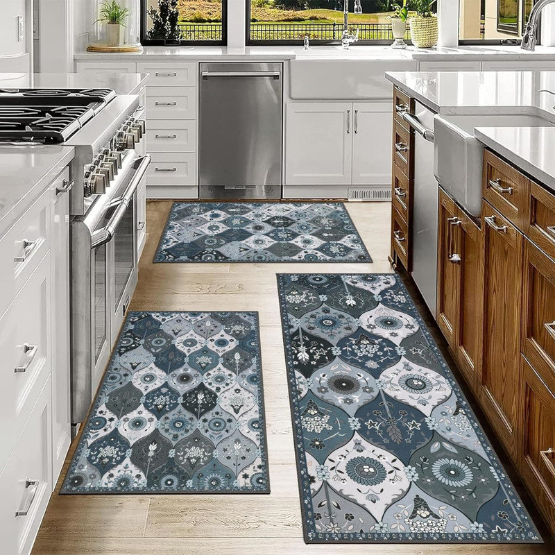 Bungalow Rose Blue Rug Sets 3 Piece, for Kitchen Washable Kitchen Floor ...