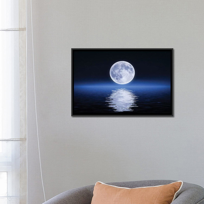 « moon reflection », impression sur toile, H 18 po x l 26 po x P 1,5 po, Toile avec cadre noir, Pas de tapis