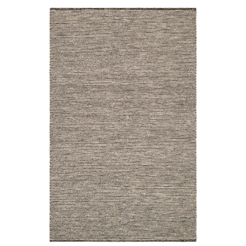 Mixed Stripe Black/Ivory Handwoven Rug, Rectangle 5' x 8'