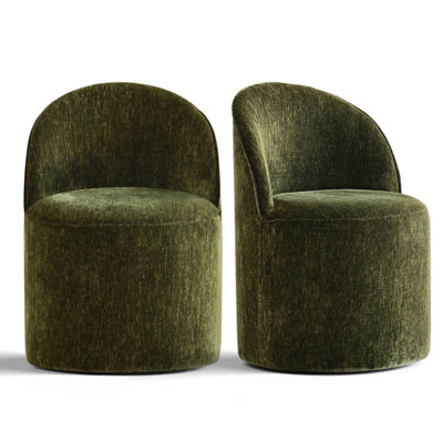 Rolling Chenille Upholstered Swivel Dining Chair With Hidden Casters (Set of 2) 