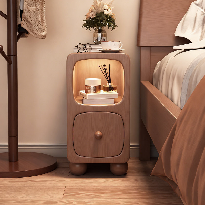 1pc, Home Use Solid Wood Bedside Cabinet, Compact And Ultra-narrow Bedside Storage Unit, Multi-functional, Creative Storage Rack For The Bedroom