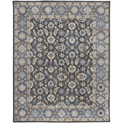 Azalea Wool Oriental Area Rug in Taupe/Blue/Ivory