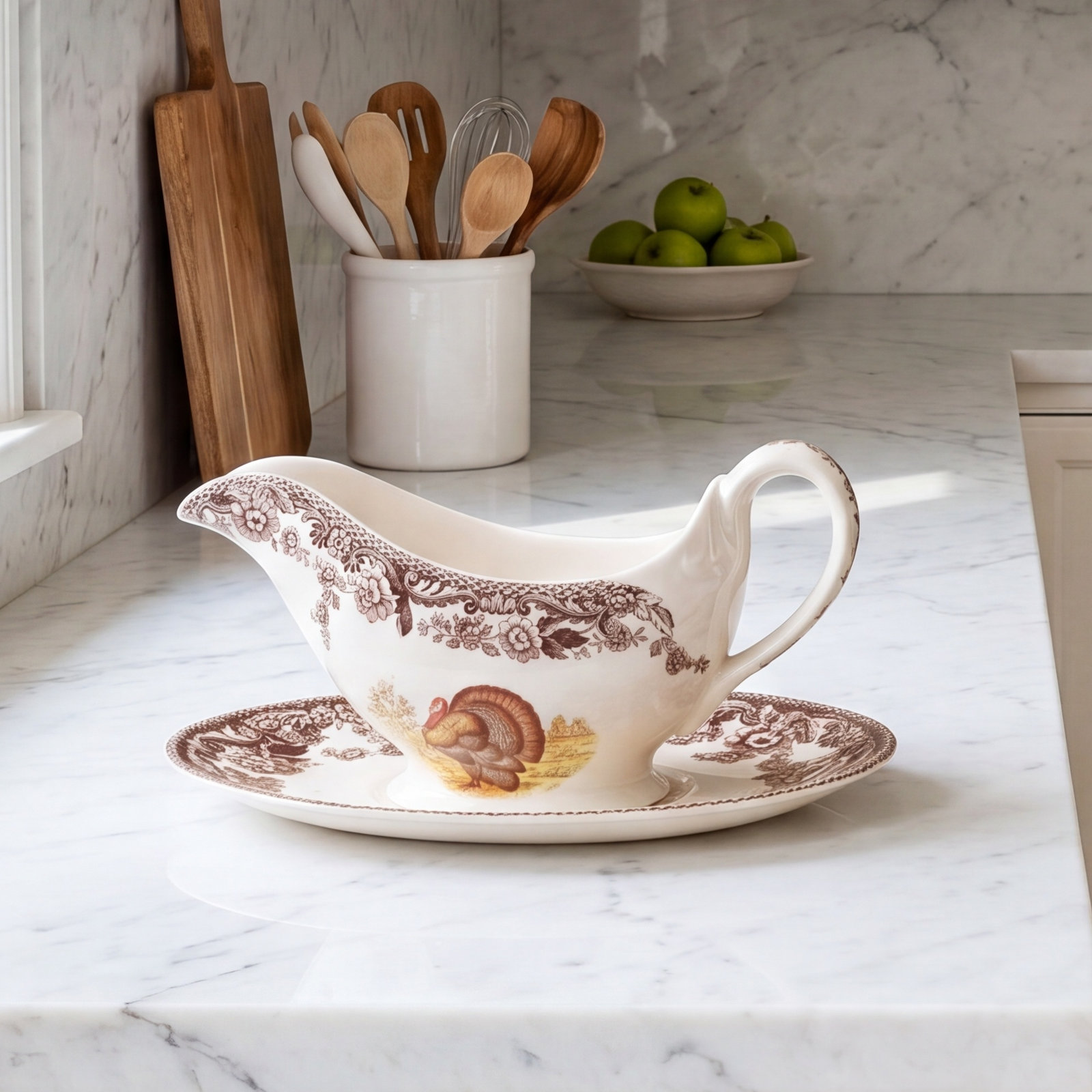 Woodland Turkey Porcelain Gravy Boat