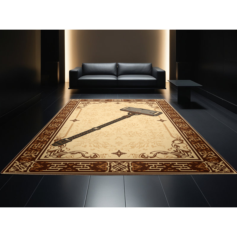 Machine Washable Botkins Traditional Oriental Rug in Brown – Beige Binding, 5x8