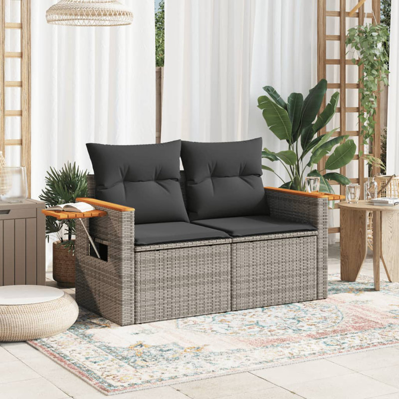  Garden Sofa Grey PE Rattan, Powder-Coated Steel, Solid Acacia Wood