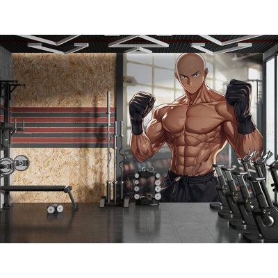Anime Fighter Gym Wallpaper – Powerful Bald Martial Artist Wall Mural For Training Spaces