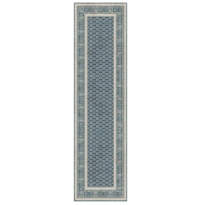 Tapis décoratif en polyester tissé à la machine bleu marine et beige