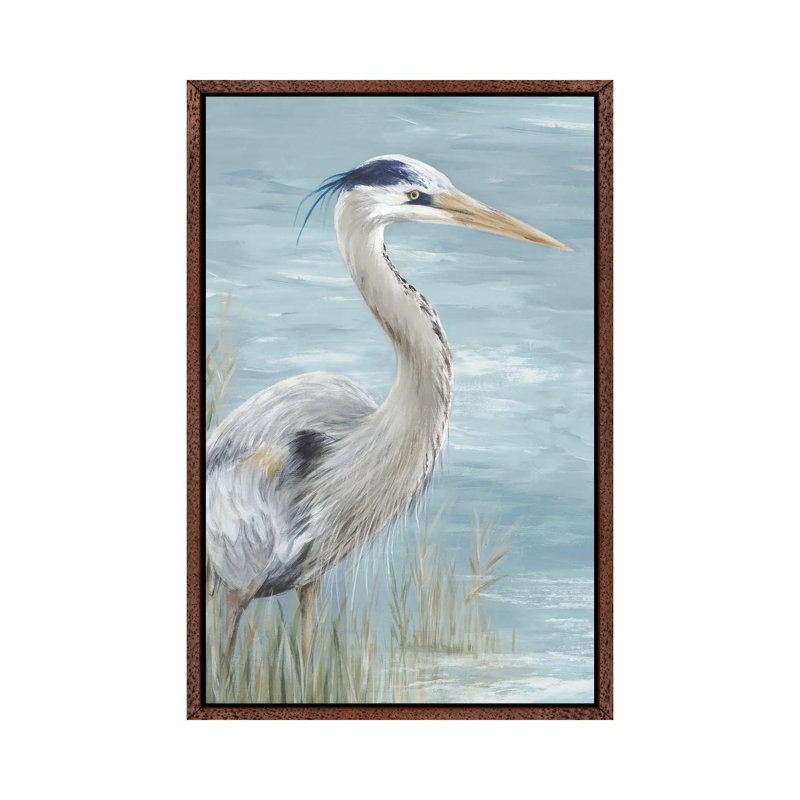 Great Blue Heron Gaze - Painting on Canvas, 66.04 cm H x 45.72 cm W, Classic Brown Wood Framed