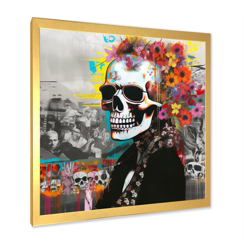 Graffitied Skull II sur impression sur toile, H 16 po x l 16 po x P 1 po, Cadre doré à une seule photo