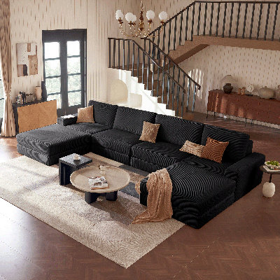 160" Sectional Sofa, L-Shape Oversized Boneless Couch , 4 Deep Seat Sofa And 2 Ottoman Set