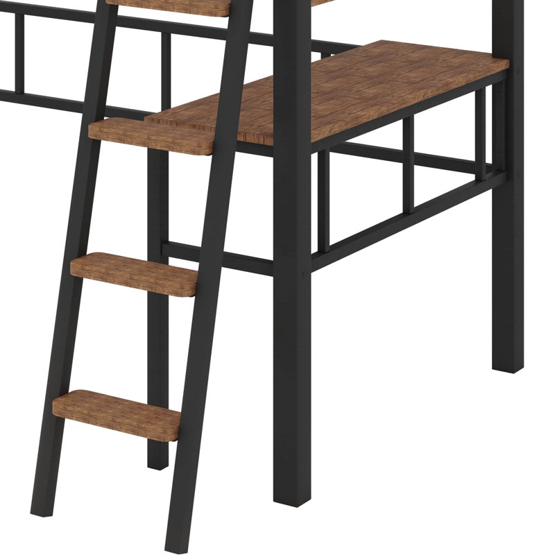 Lit mezzanine en métal avec bureau intégré, Lit simple